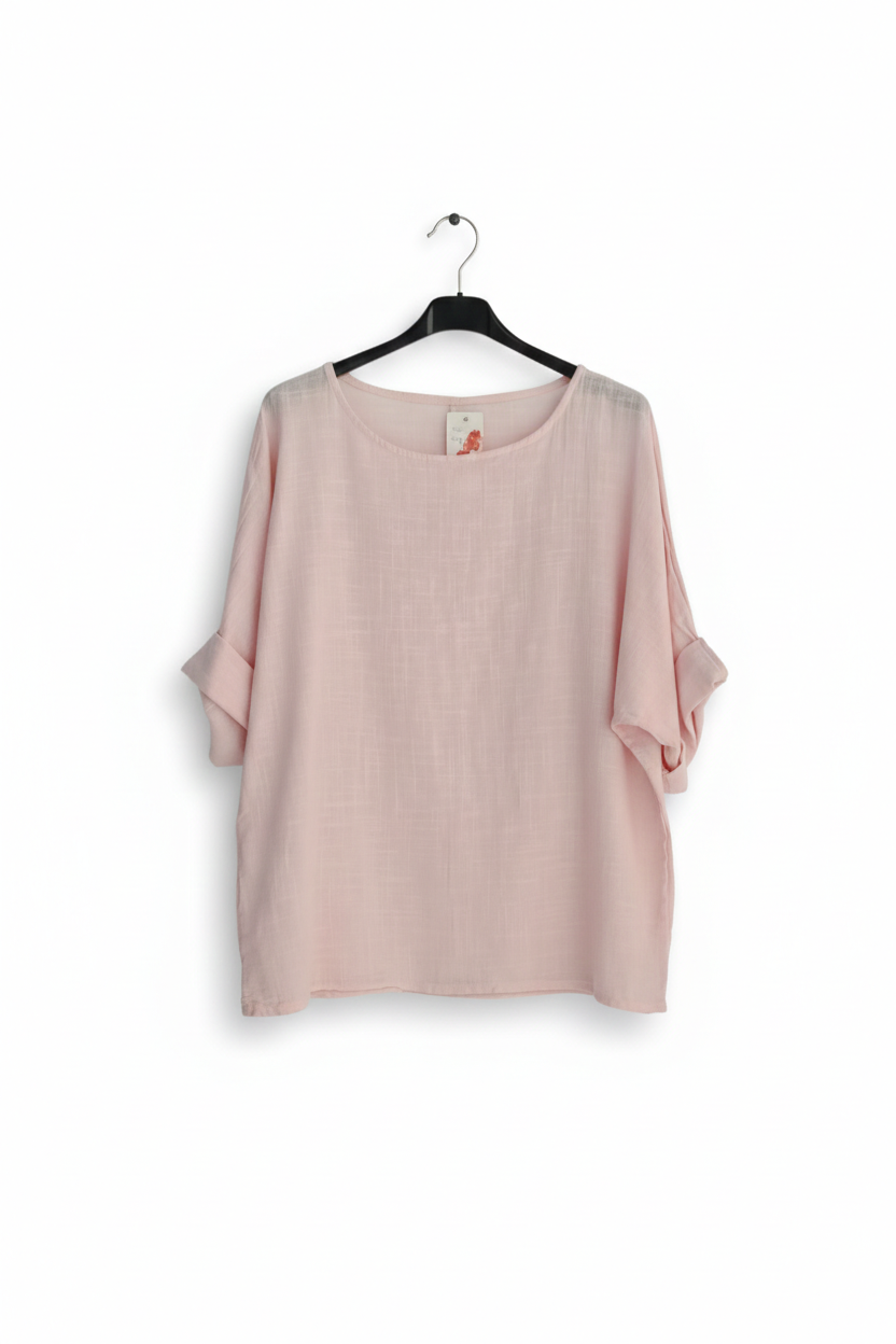 Tee-shirt Femme Oversize Coton Col Large Manches Retroussées L’Essentiel Doux LyaMode