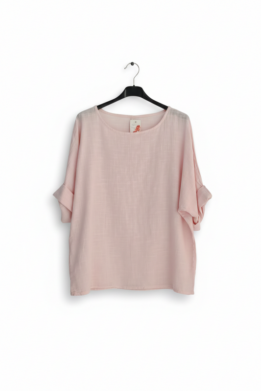 Tee-shirt Femme Oversize Coton Col Large Manches Retroussées L’Essentiel Doux LyaMode