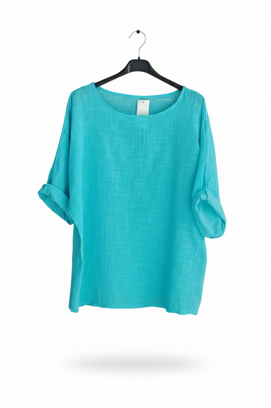 Tee-shirt Femme Oversize Coton Col Large Manches Retroussées Made in Italy L’Essentiel Doux LyaMode