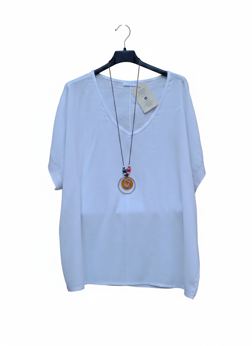 Tee-shirt Femme Col V Fluide Viscose Lin Léger Taille Unique Tee-shirt Nuages Libres LyaMode