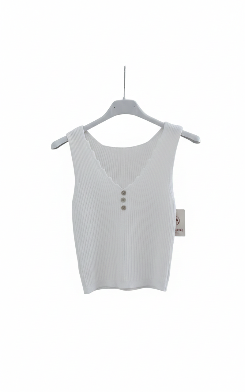 Top Femme Maille Fine Boutons Décolleté V Coupe Ajustée Stretch Confort Bouton d’Été LyaMode