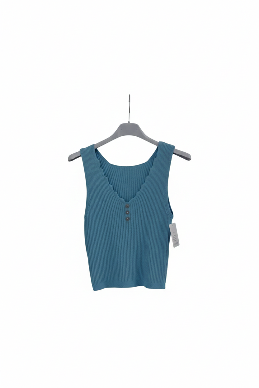 Top Femme Maille Fine Boutons Décolleté V Coupe Ajustée Stretch Confort Bouton d’Été LyaMode