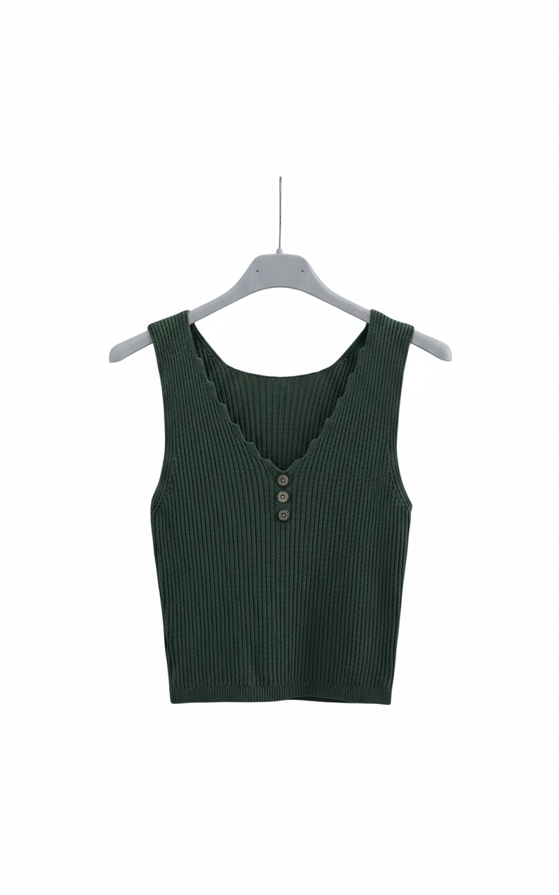 Top Femme Maille Fine Boutons Décolleté V Coupe Ajustée Stretch Confort Bouton d’Été LyaMode