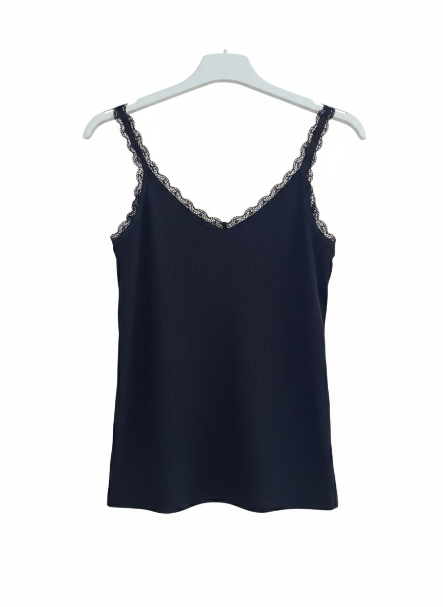 Top Femme Bretelles Dentelle Col Décolleté Maille Douce Stretch Confort Douce Dentelle LyaMode