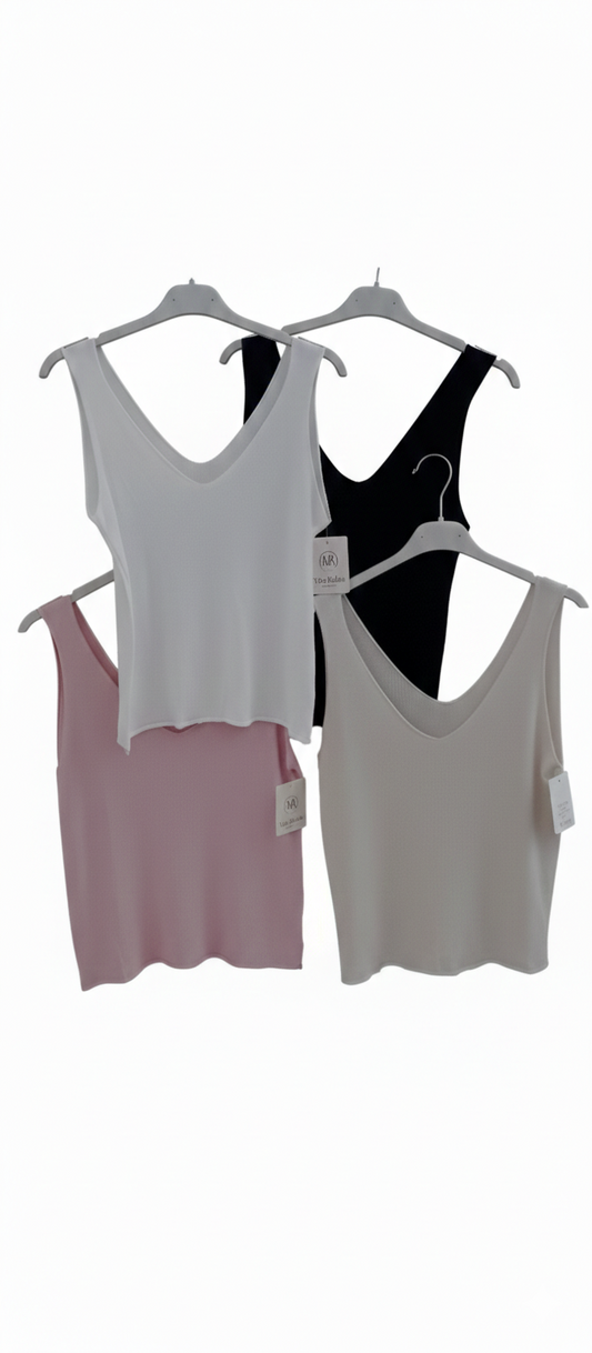 Top Femme Maille Fine Décolleté V Devant Dos Coupe Fluide Confort Stretch Douce Épure LyaMode