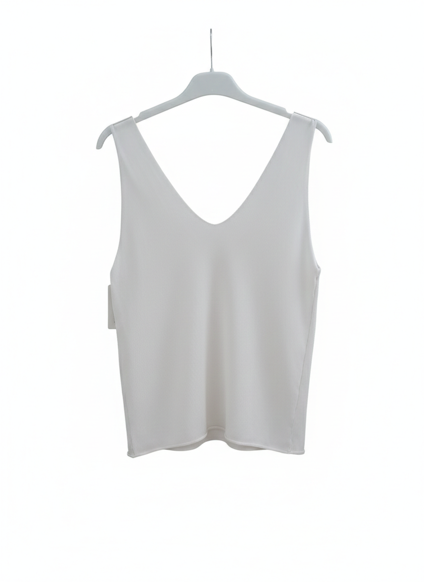 Top Femme Maille Fine Décolleté V Devant Dos Coupe Fluide Confort Stretch Douce Épure LyaMode