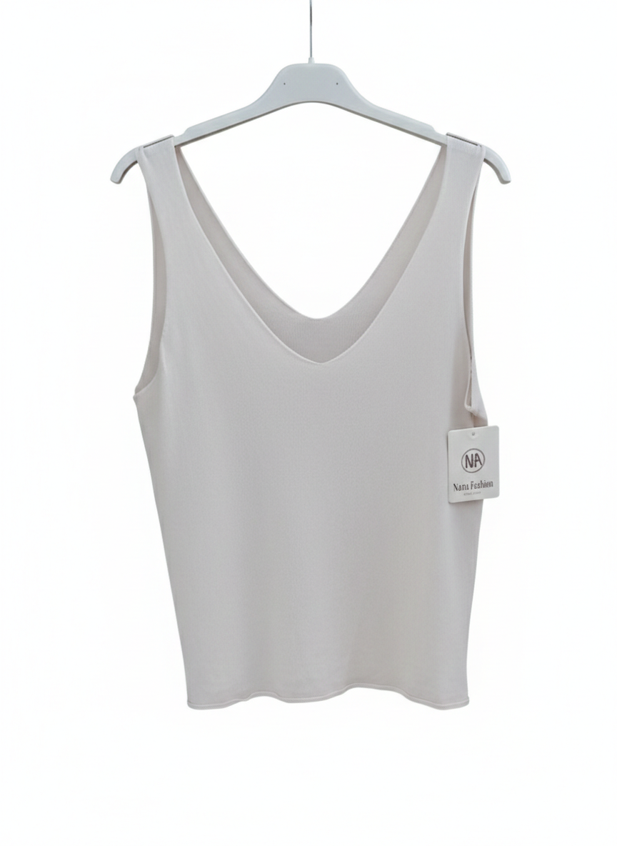 Top Femme Maille Fine Décolleté V Devant Dos Coupe Fluide Confort Stretch Douce Épure LyaMode