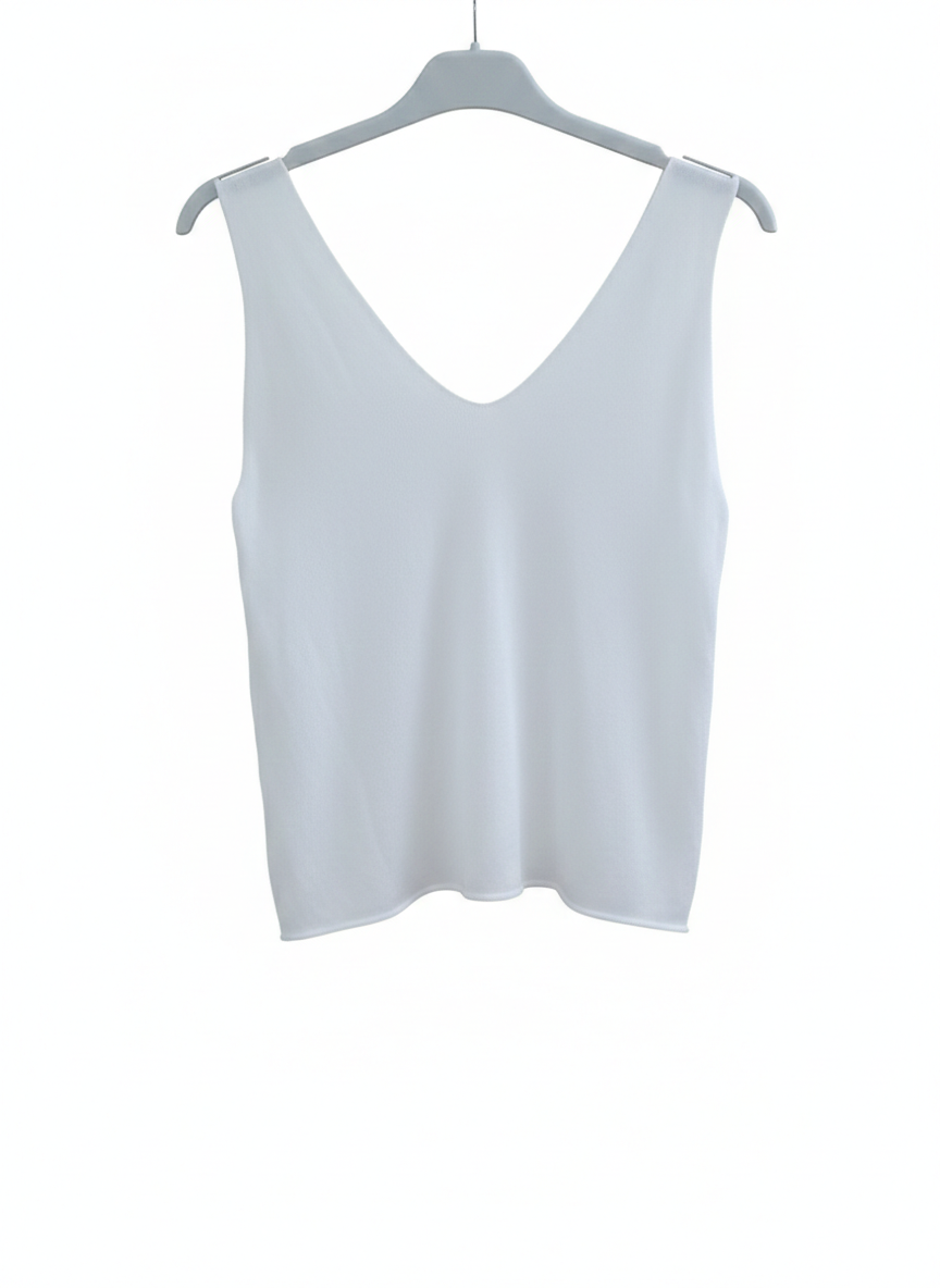 Top Femme Maille Fine Décolleté V Devant Dos Coupe Fluide Confort Stretch Douce Épure LyaMode