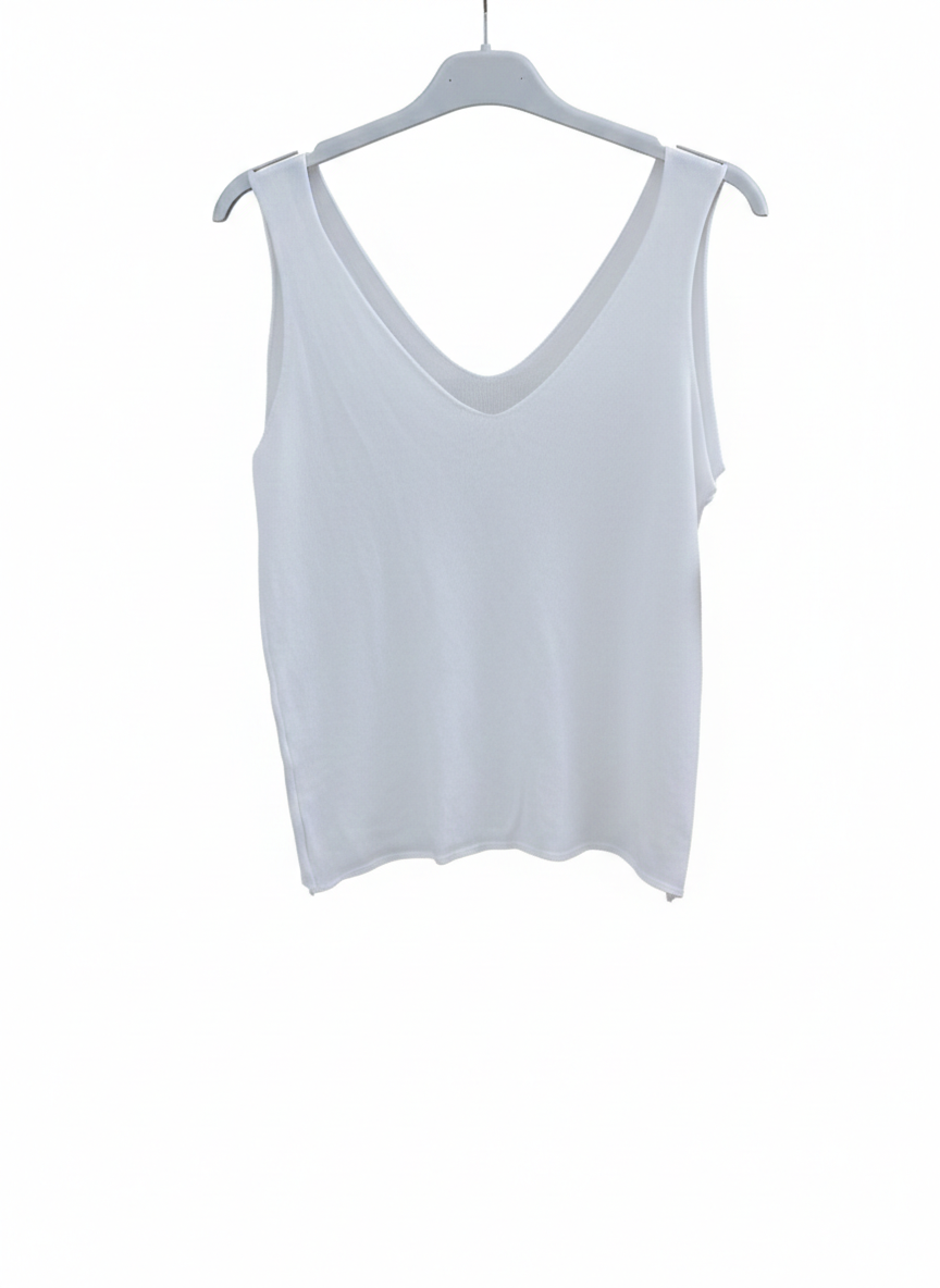 Top Femme Maille Fine Décolleté V Devant Dos Coupe Fluide Confort Stretch Douce Épure LyaMode