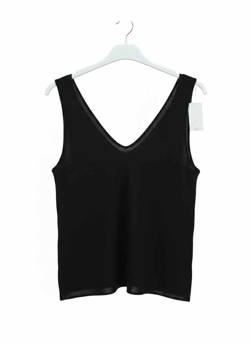 Top Femme Maille Fine Décolleté V Devant Dos Coupe Fluide Confort Stretch Douce Épure LyaMode