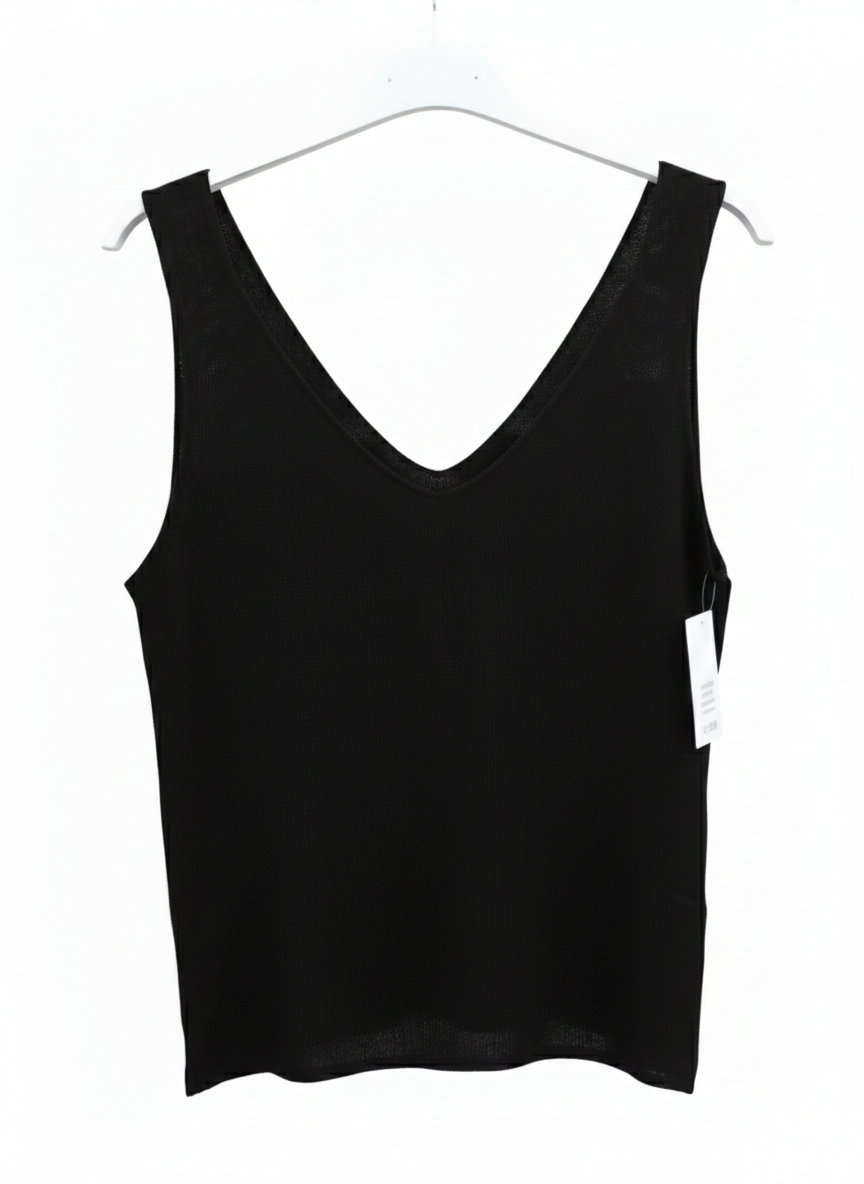 Top Femme Maille Fine Décolleté V Devant Dos Coupe Fluide Confort Stretch Douce Épure LyaMode