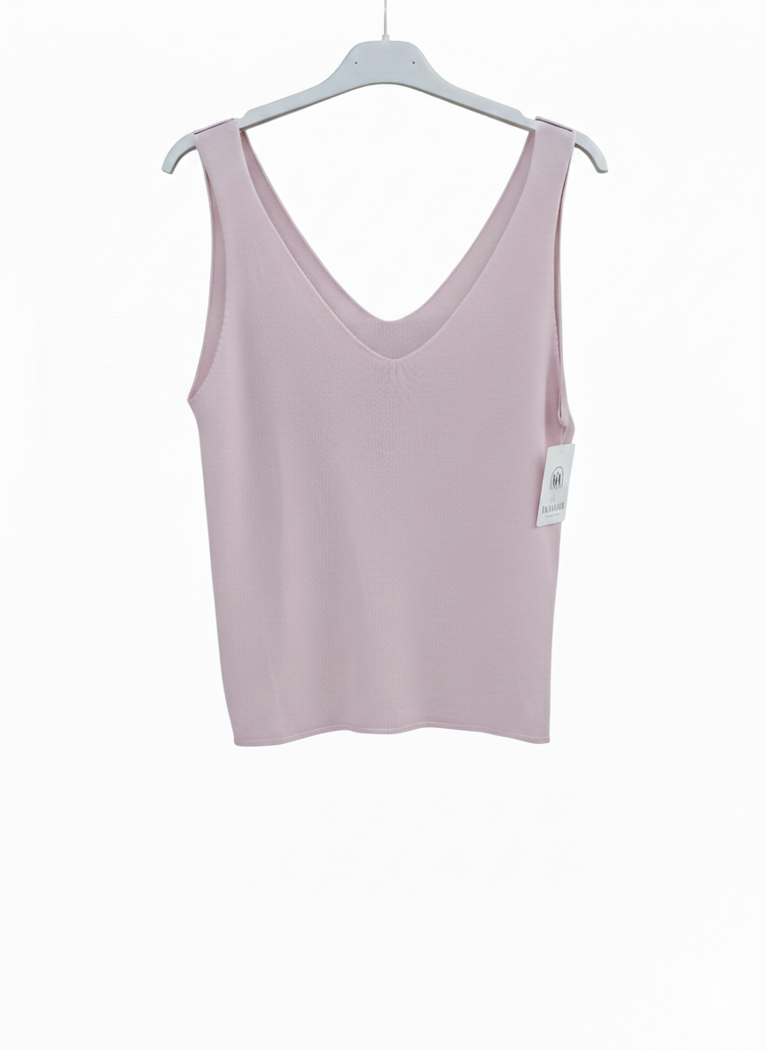 Top Femme Maille Fine Décolleté V Devant Dos Coupe Fluide Confort Stretch Douce Épure LyaMode