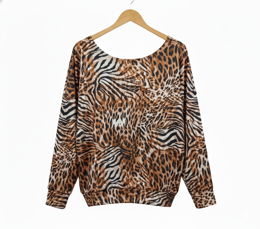 Top femme fluide imprimé léopard col V manches longues léger extensible | Jungle Glam – LyaMode