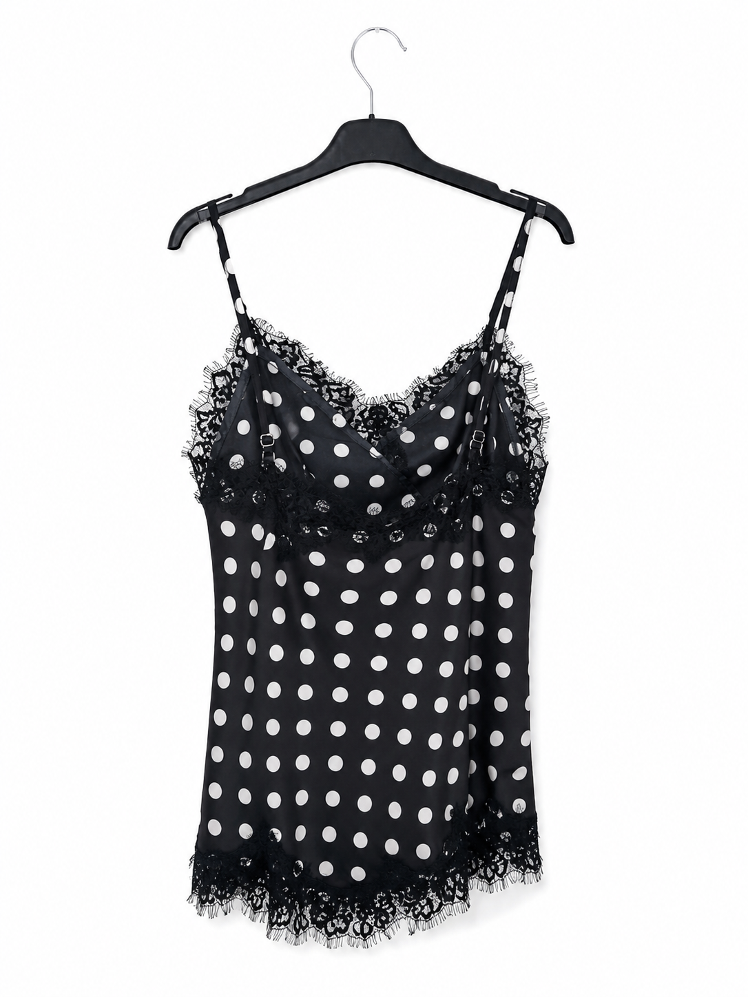 Top à pois avec dentelle noir et blanc femme – Bretelles réglables – LyaMode