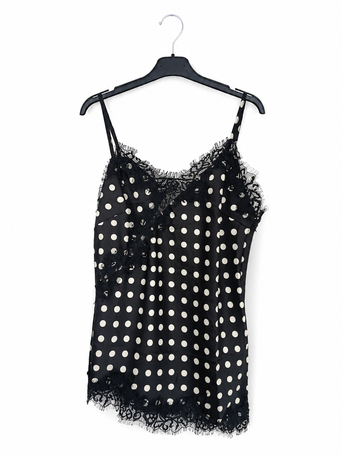 Top à pois avec dentelle noir et blanc femme – Bretelles réglables – LyaMode