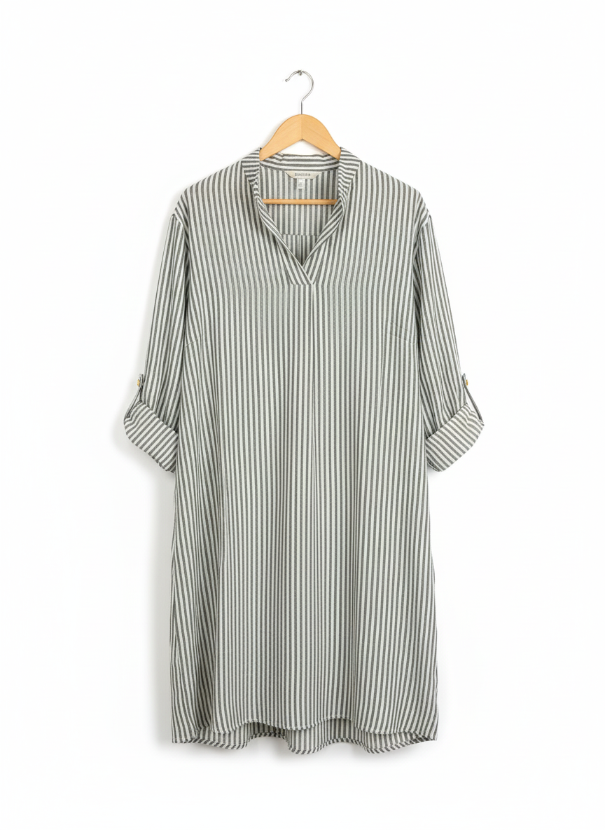 Tunique Femme Longue Rayée Fluide Coupe Ample Col V Manches Retroussables Confort Chic – Évasion | LyaMode