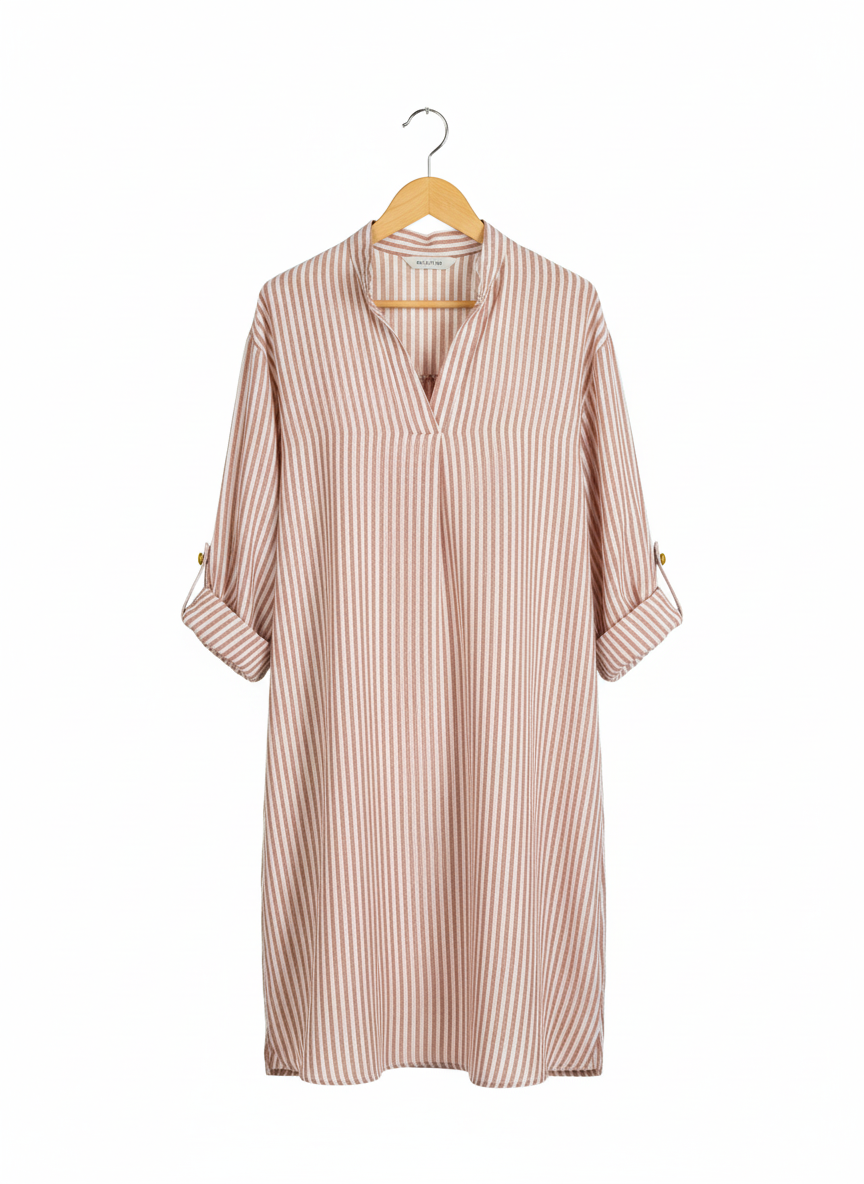 Tunique Femme Longue Rayée Fluide Coupe Ample Col V Manches Retroussables Confort Chic – Évasion | LyaMode