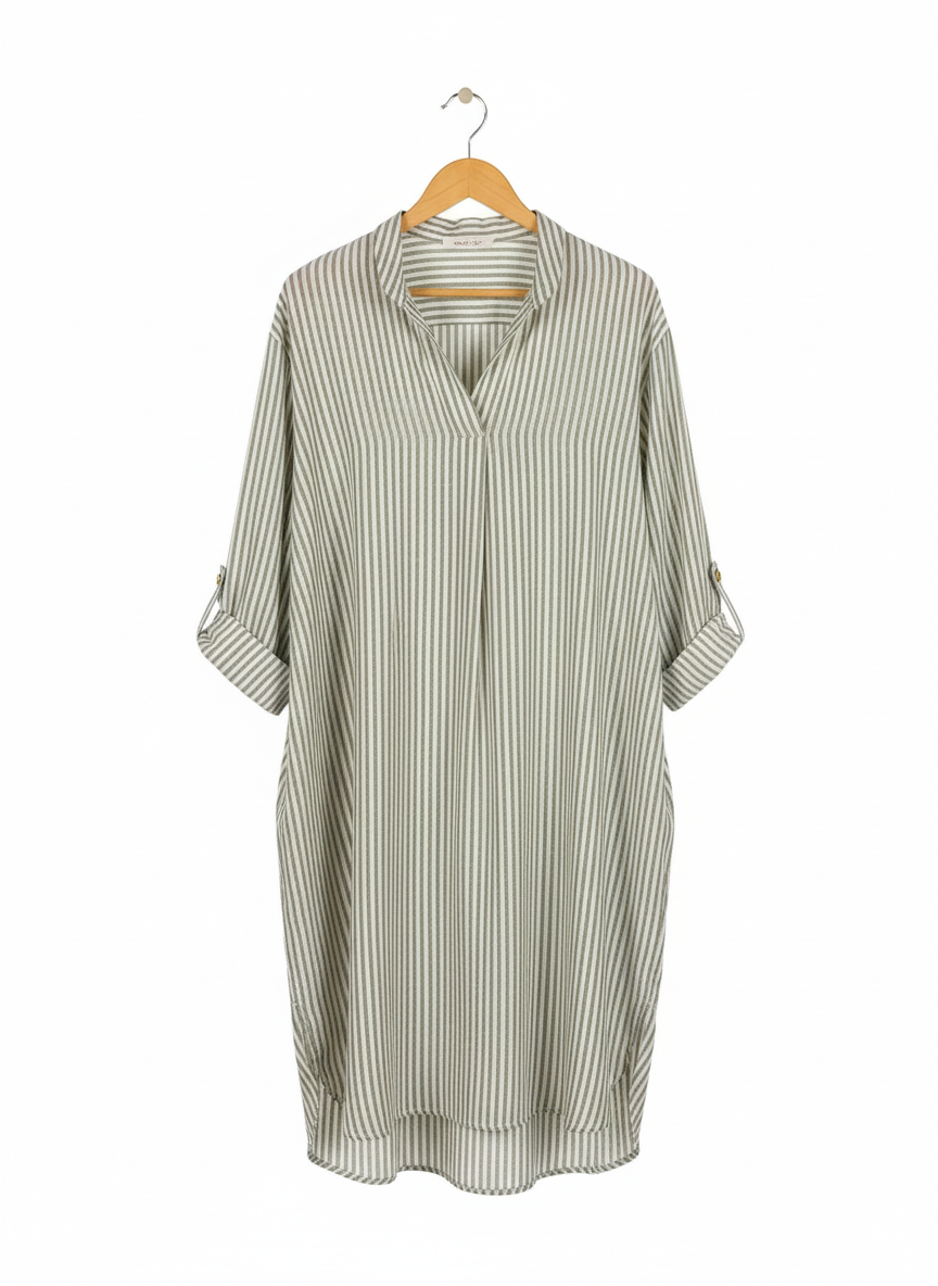 Tunique Femme Longue Rayée Fluide Coupe Ample Col V Manches Retroussables Confort Chic – Évasion | LyaMode