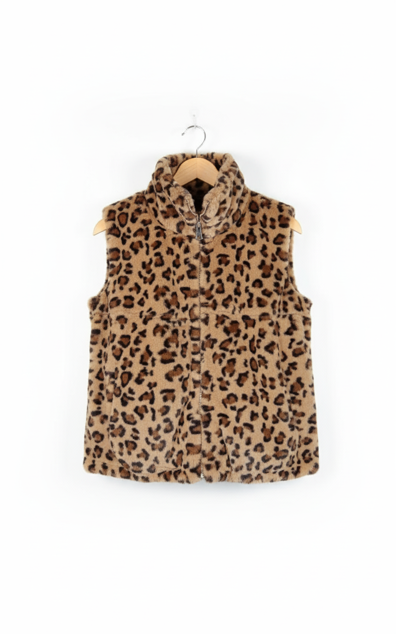 Doudoune sans manches femme léopard réversible style cocoon chaud polyester coupe ajustée confortable taille unique hiver | LyaMode