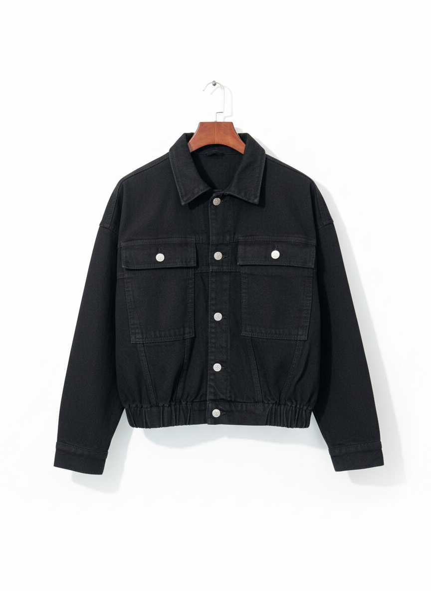 Veste en jean femme noire coupe moderne coton confortable poches rabat style casual chic mi-saison | LyaMode
