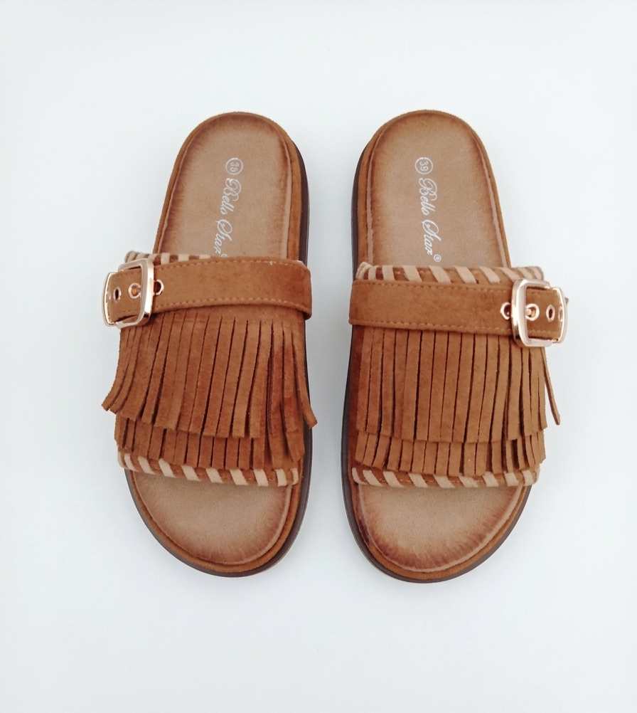 Mules à franges femme effet daim boucle élégante confort été | Mules Allure Franges LyaMode