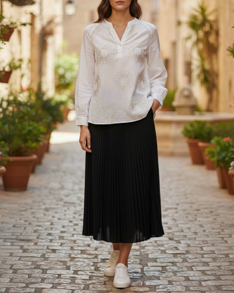 Jupe longue plissée femme fluide taille élastique viscose élasthanne coupe élégante confortable du 36 au 46 – Élan Plissé | LyaMode