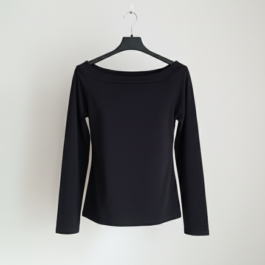 Top femme manches longues coupe fluide col bateau maille stretch confortable chic minimal | Éclat Minimal – LyaMode