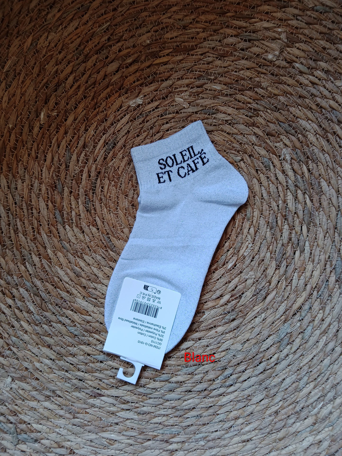 Socquettes à paillettes femme “Soleil Et Café” taille 36-42 coton confort brillant original | LyaMode