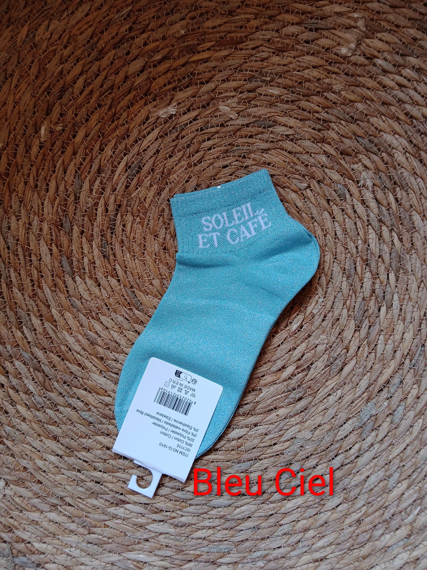 Socquettes à paillettes femme “Soleil Et Café” taille 36-42 coton confort brillant original | LyaMode